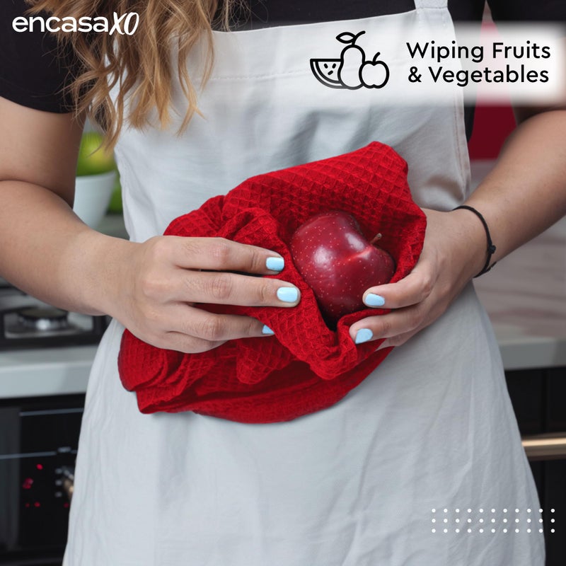 Encasa XO Kitchen Dish Towels Set | Red | Waffle Weave and Flat Hand Tea Towel | 28"x18" | Quick Drying Reusable Cotton Washcloths | Multipurpose Lightweight Dishcloths Set of 4 - Image 4